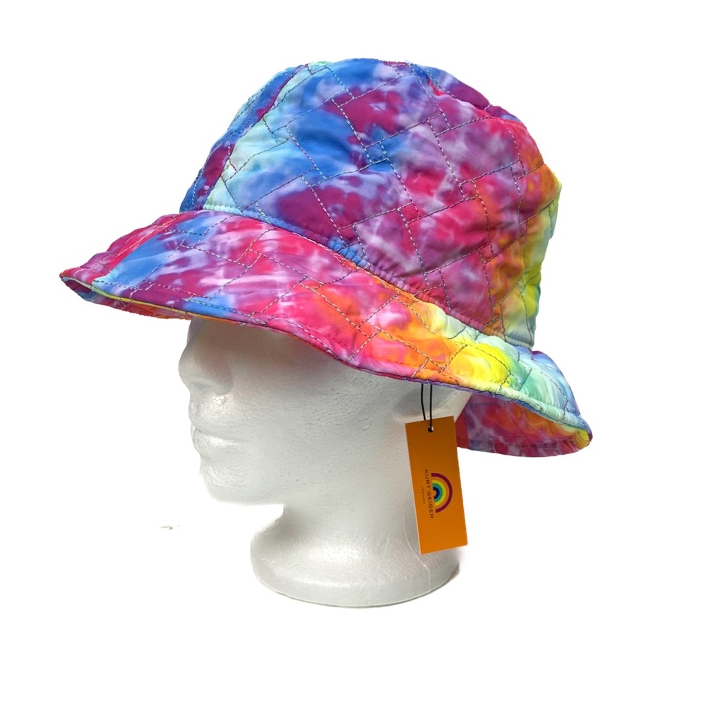NWT Kurt Geiger Bucket Hat Tie Dye Rainbow Nylon Quilted Beach Hippie O/S